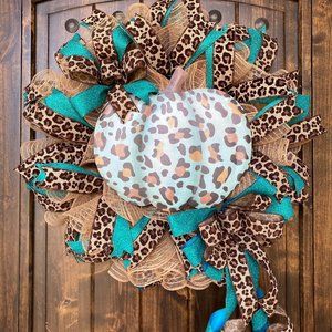 Fall Wreath, Pumpkin Wreath, Leopard Print Wreath